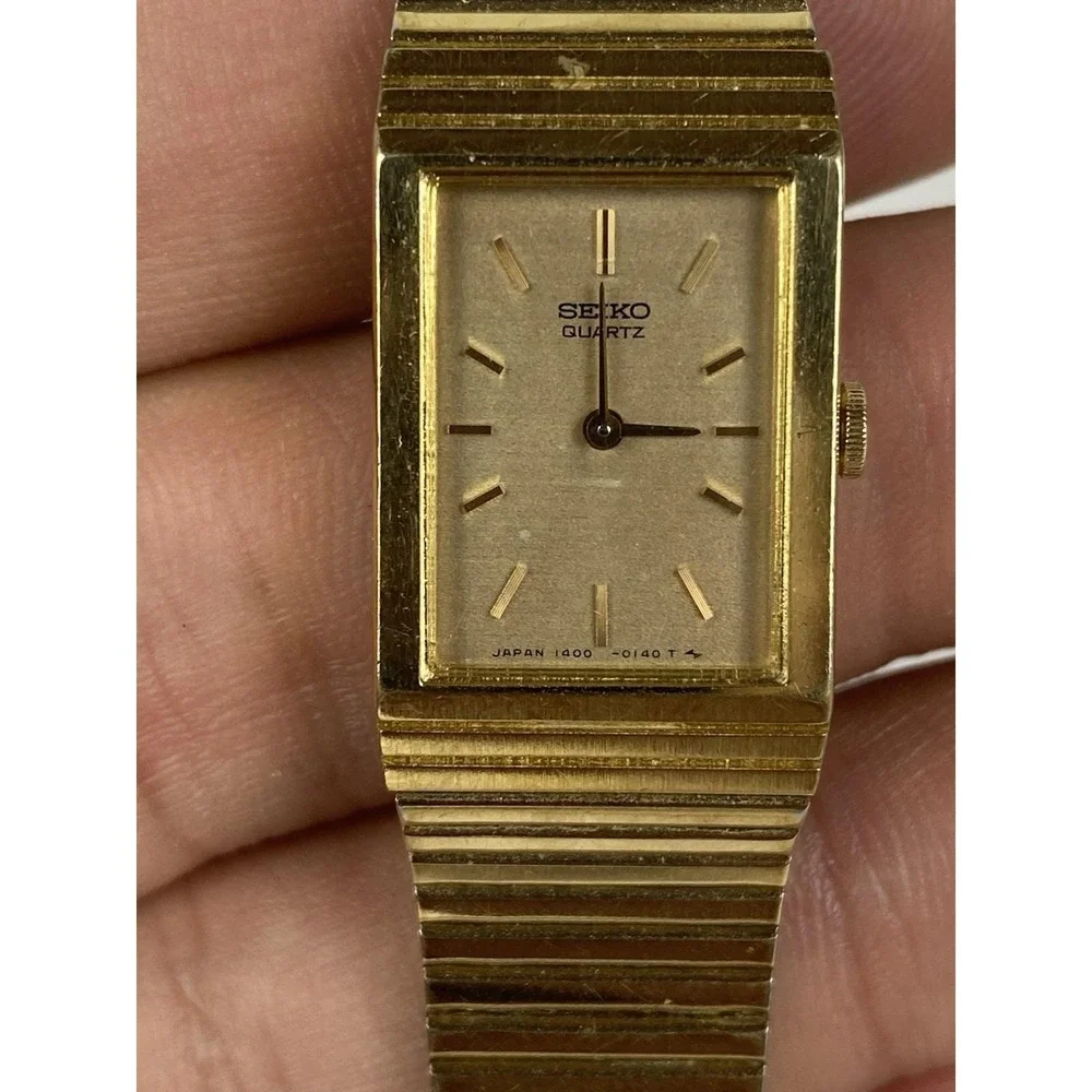 Vintage Seiko 1400-5079 Womens Quartz Tank Watch Gold Tone Expansion Untested